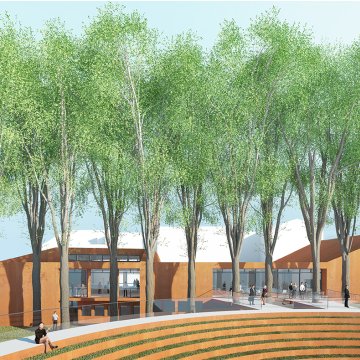 Das Projekt „Haus der Kultur(en)“ in Burscheid hat den A-Status erhalten. Im Rahmen der REGIONALE 2025 wird eine interkulturelle Begegnungsstätte entstehen, die die Ortsmitte aufwertet. Visualisierung: Archwerk Generalplaner AG.