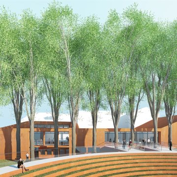 Das geplante „Haus der Kultur(en)“ soll eine interkulturelle Begegnungsstätte werden und die Ortsmitte in Burscheid beleben. Visualisierung: Archwerk Generalplaner AG