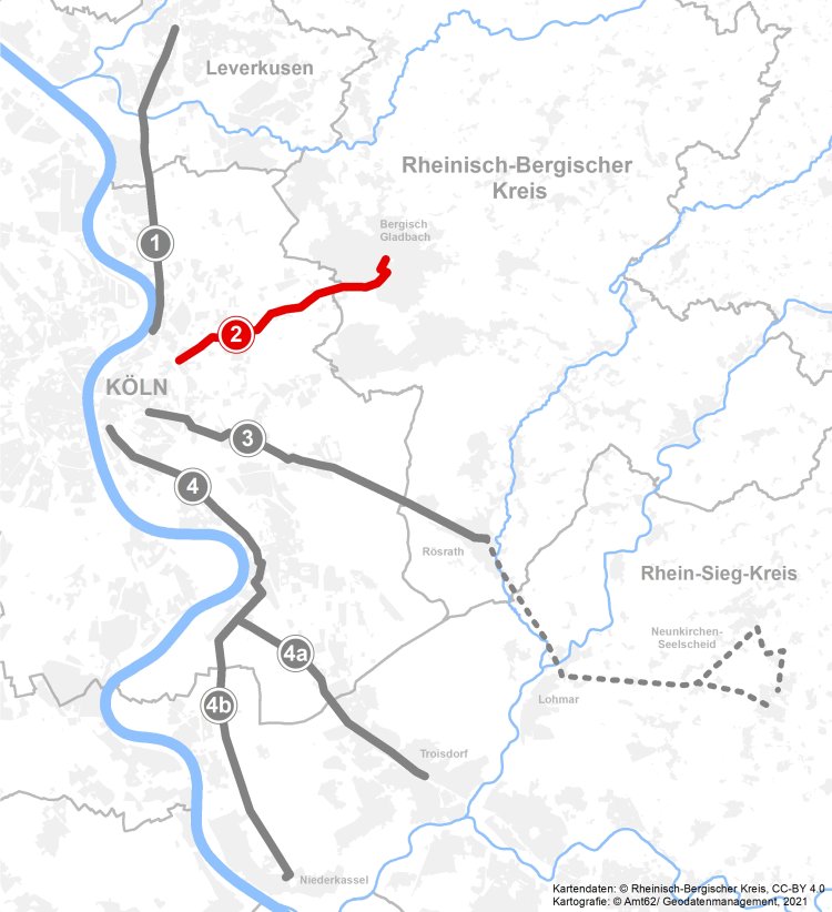 Radpendlerroute Bergisch Gladbach nach Köln