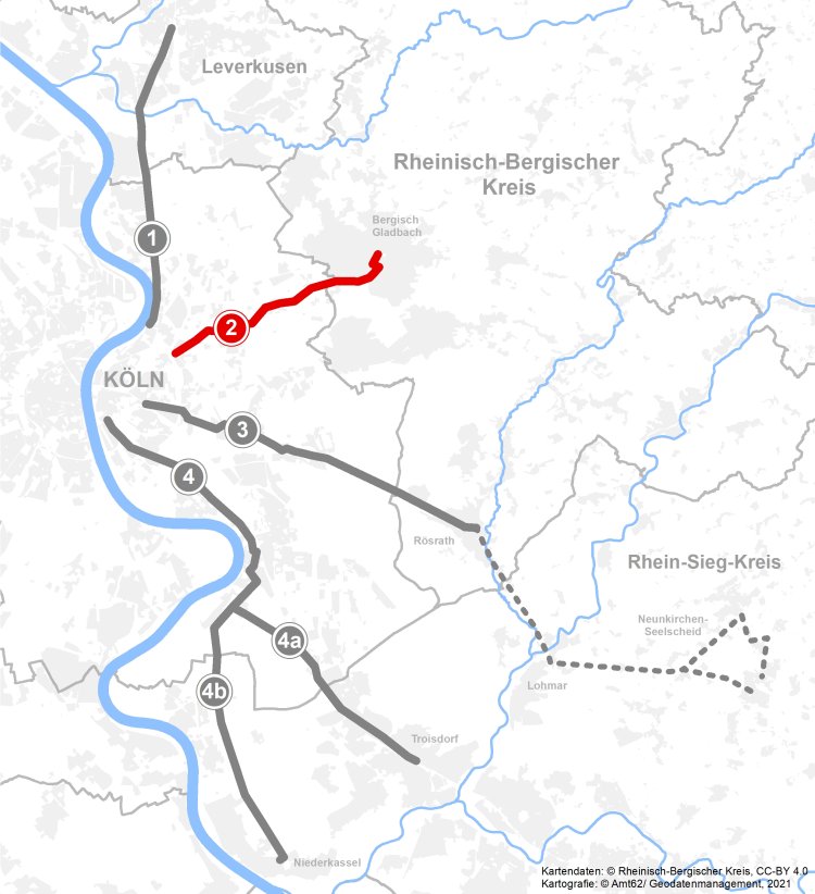 Radpendlerroute Bergisch Gladbach nach Köln